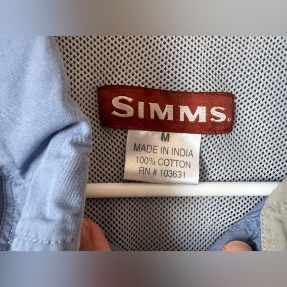 Simms Long sleeve Vented Guide Fishing Shirt Button Front Zip Pockets Blue M - Picture 13 of 16